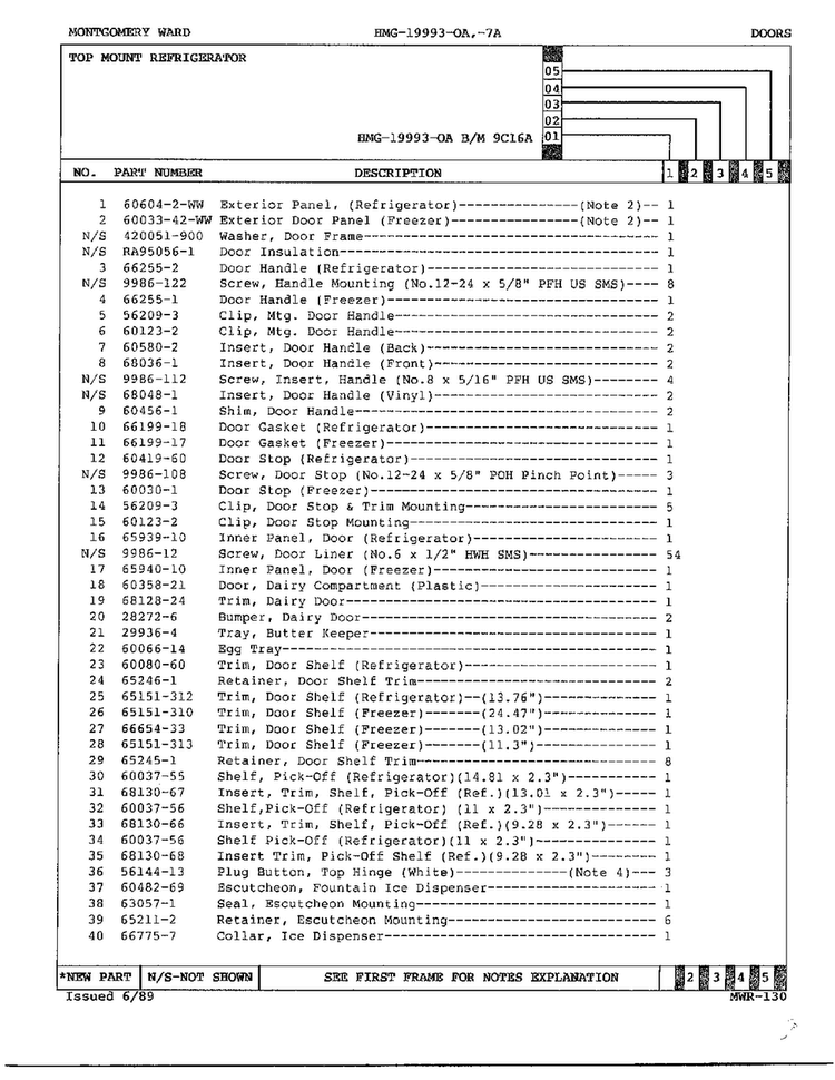 Doors Page 2 Diagram and Parts List for 19993A  Admiral Refrigerator