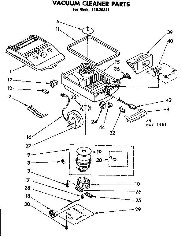 Base Assembly Diagram and Parts List for 11620821  Kenmore Canister Vacuum