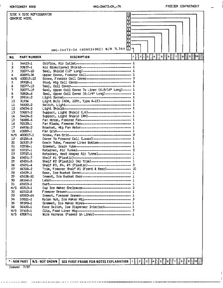 Freezer Compartment Page 2 Diagram and Parts List for 24472A  Admiral Refrigerator