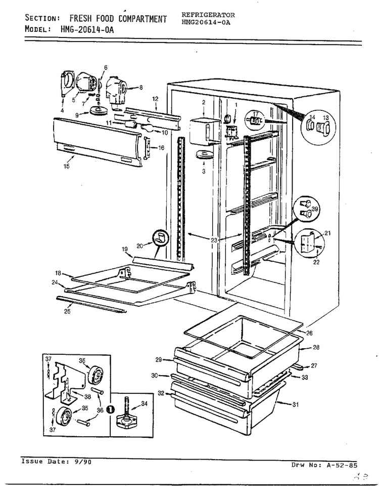 Fresh Food Compartment Diagram and Parts List for 6540A REV Admiral Refrigerator