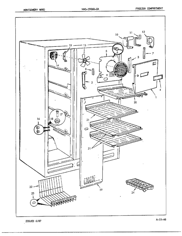 Freezer Compartment Diagram and Parts List for 19060A  Admiral Refrigerator