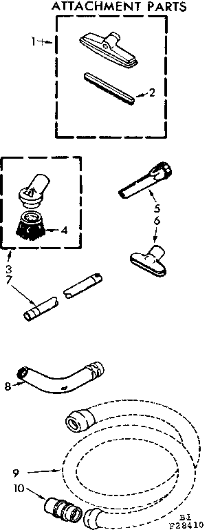 Attachment Parts Diagram and Parts List for 11628410  Kenmore Canister Vacuum
