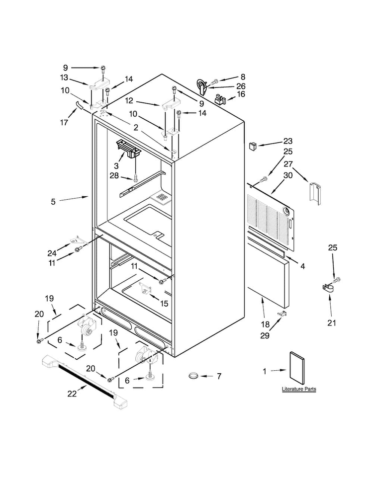 Cabinet Parts Diagram and Parts List for JFC2290REM00  Jenn-Air Refrigerator