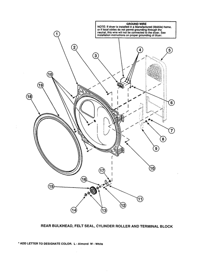Rear Bulkhead/seal/cylinder Roller Diagram and Parts List for LG8609LW-PLG8609L2  Amana Washer Dryer Combo
