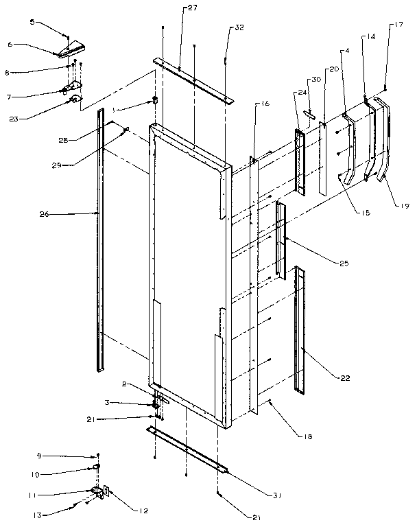Refrigerator Door Hinge And Trim Diagram and Parts List for SXD25NP-P1162407W  Amana Refrigerator