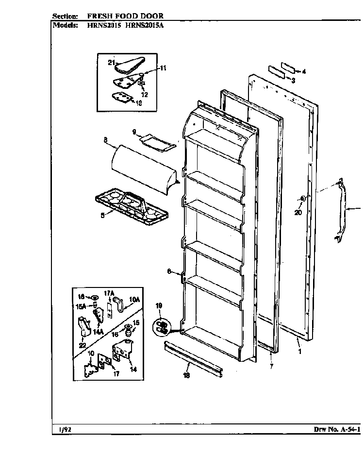 Fresh Food Door Diagram and Parts List for HRNS2015 BP04C Maytag Refrigerator