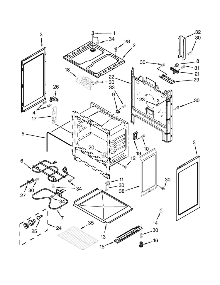 Chassis Parts Diagram and Parts List for ACR4303MEW0  Amana Range