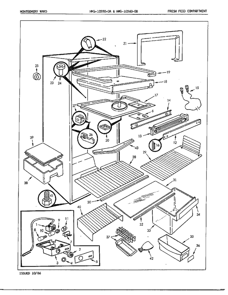 Fresh Food Compartment Diagram and Parts List for 10560B  Admiral Refrigerator
