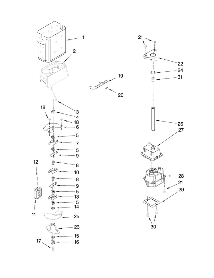 Motor And Ice Container Parts Diagram and Parts List for MSD2550VEU01  Maytag Refrigerator