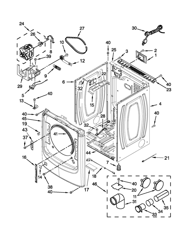 Cabinet Parts Diagram and Parts List for MGD7000XG1  Maytag Dryer