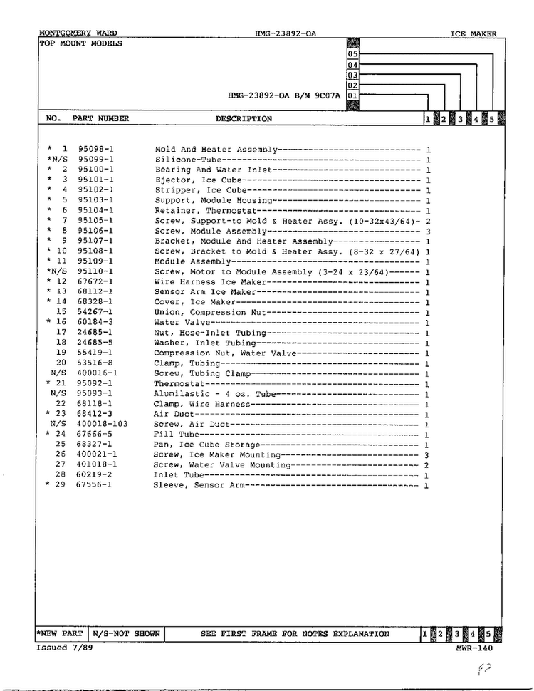 Ice Maker Page 2 Diagram and Parts List for 23892-OA  Admiral Refrigerator