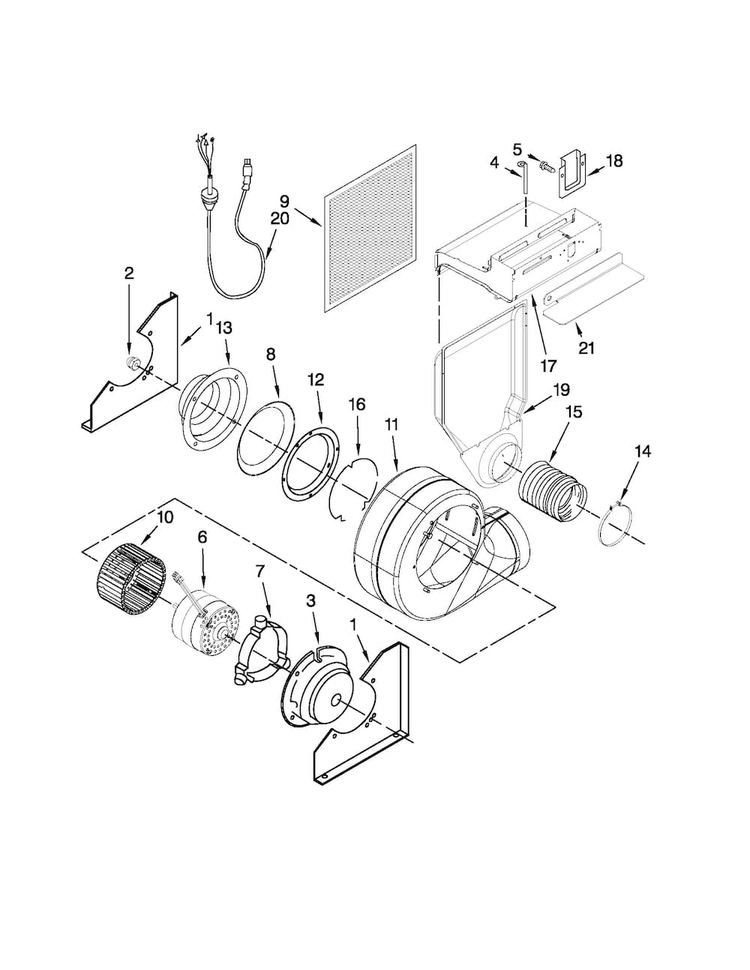 Blower Assembly Parts Diagram and Parts List for JES9900BCB20  Jenn-Air Range