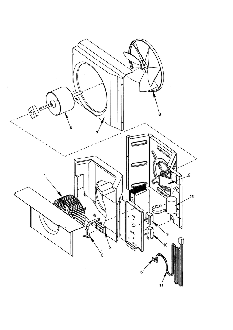 Fan And Control Assembly Diagram and Parts List for RC10190A1D PRC10190A1DA Amana Air Conditioner