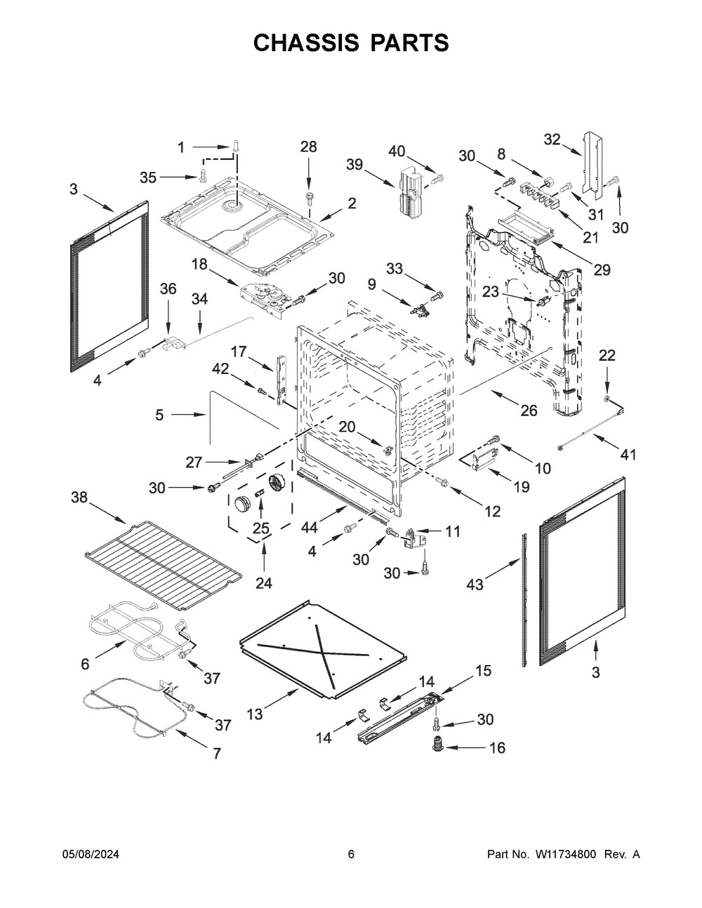 Chassis Parts Diagram and Parts List for YACR4503SFW9  Amana Range