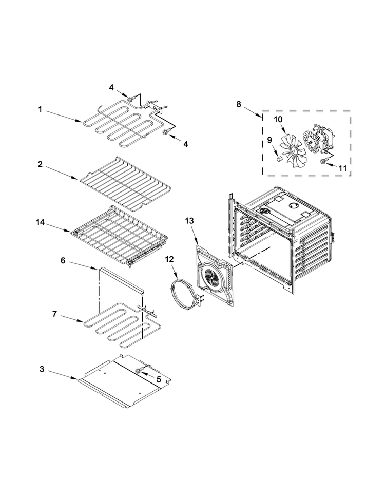Internal Oven Parts Diagram and Parts List for MEW9627AS00  Maytag Wall Oven