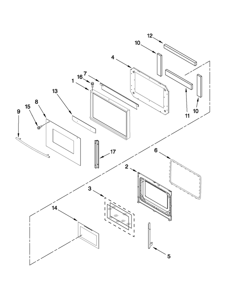 Upper Oven Door Parts Diagram and Parts List for JJW9427DDB11  Jenn-Air Wall Oven