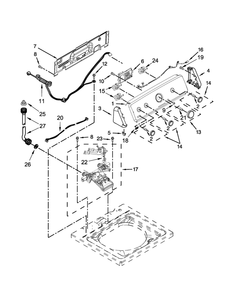 Controls And Water Inlet Parts Diagram and Parts List for 7MMVWC100DW1  Maytag Washer