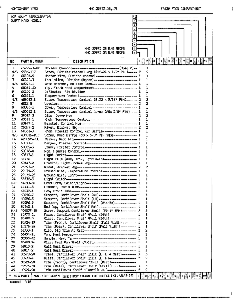 Fresh Food Compartment Page 2 Diagram and Parts List for 23973A  Admiral Refrigerator