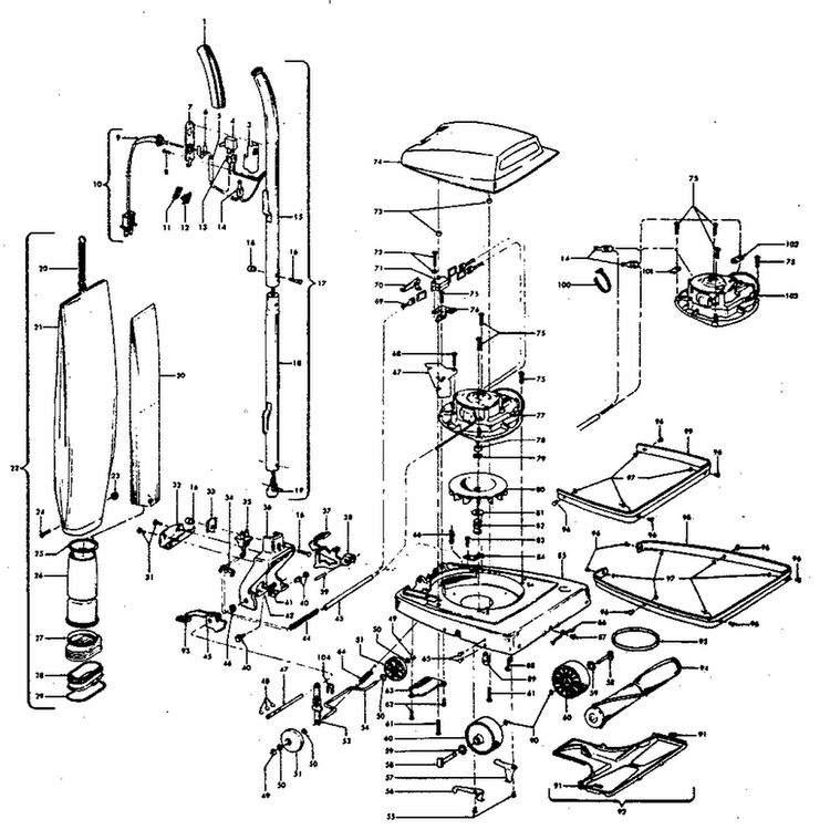 Main Assembly Diagram and Parts List for U4449-048  Hoover Upright Vacuum