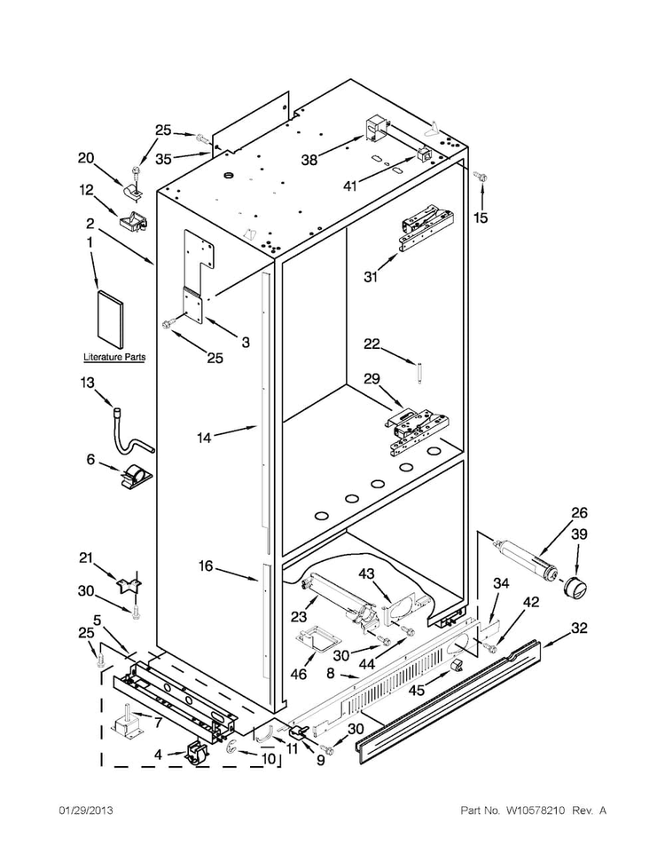 Cabinet Parts Diagram and Parts List for JF42NXFXDW04  Jenn-Air Refrigerator