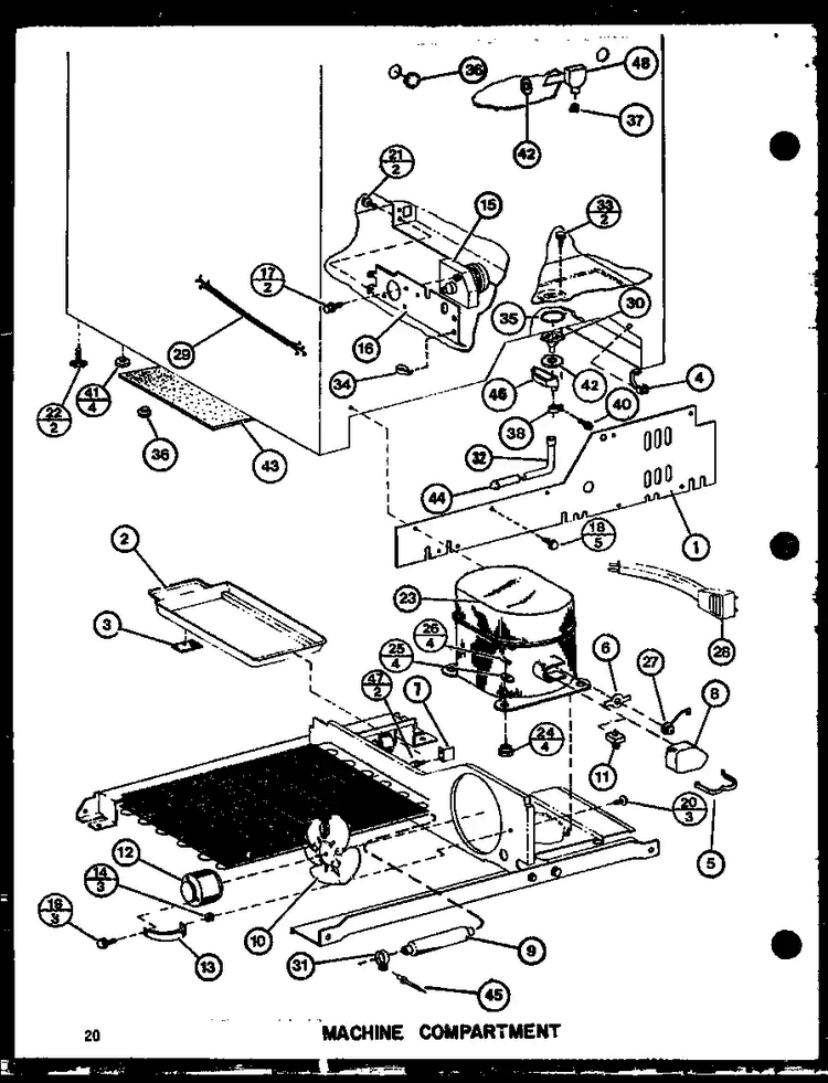 Machine Compartment Diagram and Parts List for SRI22GG-P7745511WG  Amana Refrigerator
