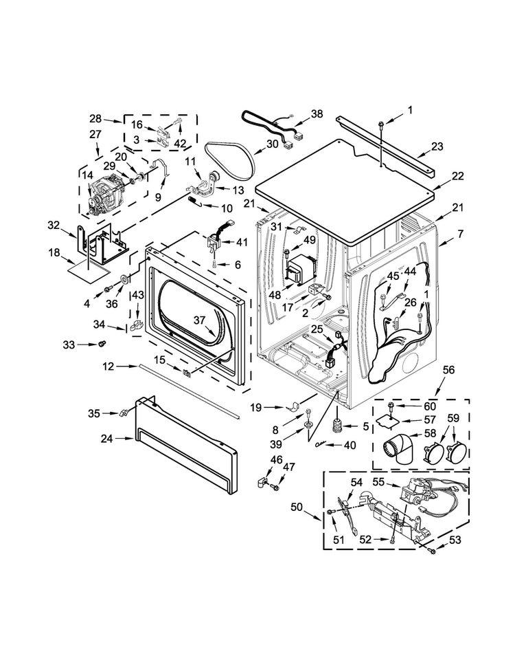 Upper Cabinet And Front Panel Parts Diagram and Parts List for MLG27PNBGW0  Maytag Dryer