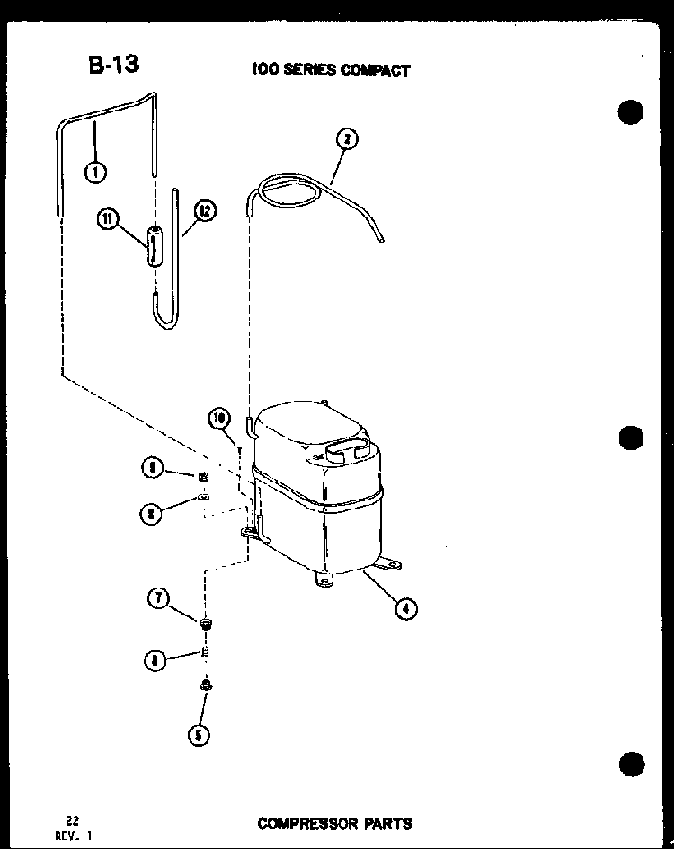 100 Series Compact Compressor Parts Diagram and Parts List for 16-3SPMK P54974-59R Amana Air Conditioner