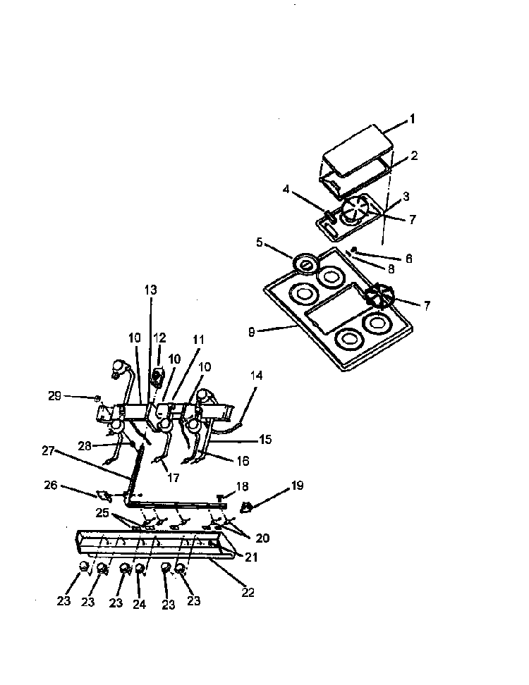 Top Burner Assy Diagram and Parts List for RBK28FG0 P1143035NW Amana Range