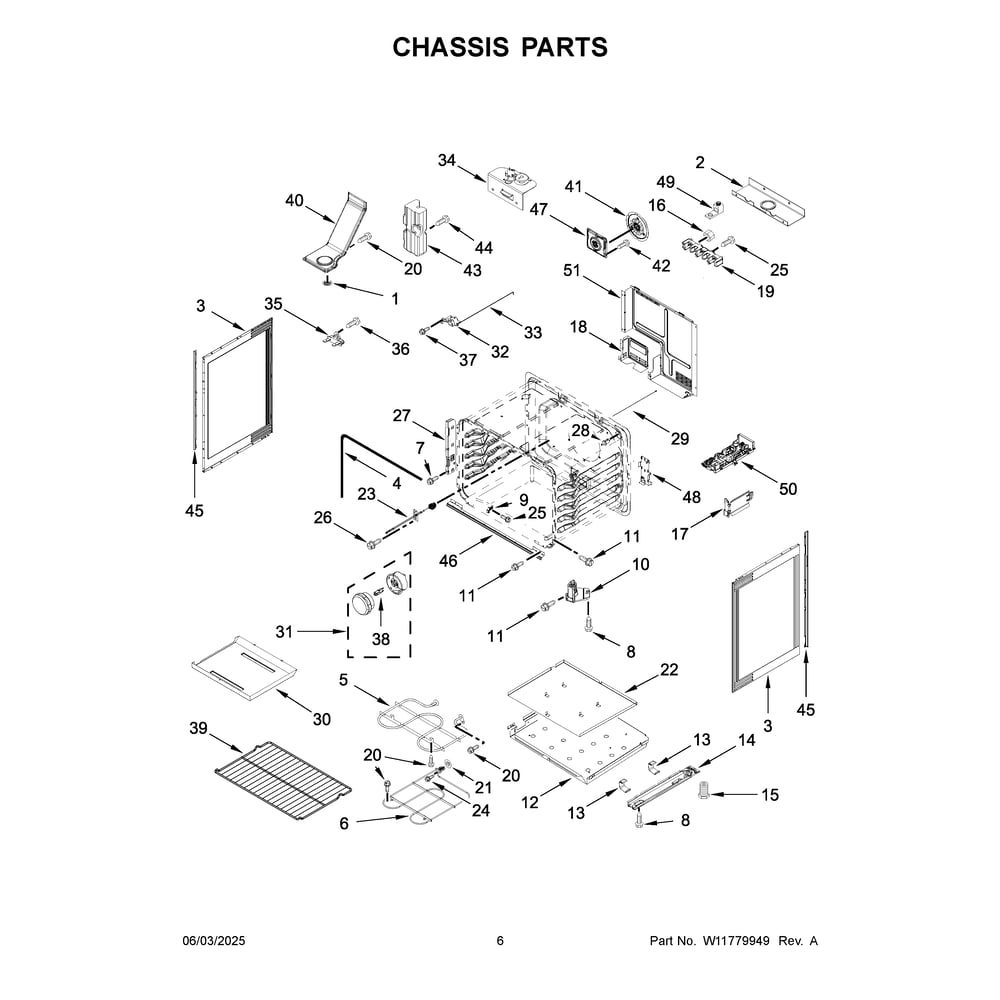 Chassis Parts Diagram and Parts List for MFES7030SZ0  Maytag Range