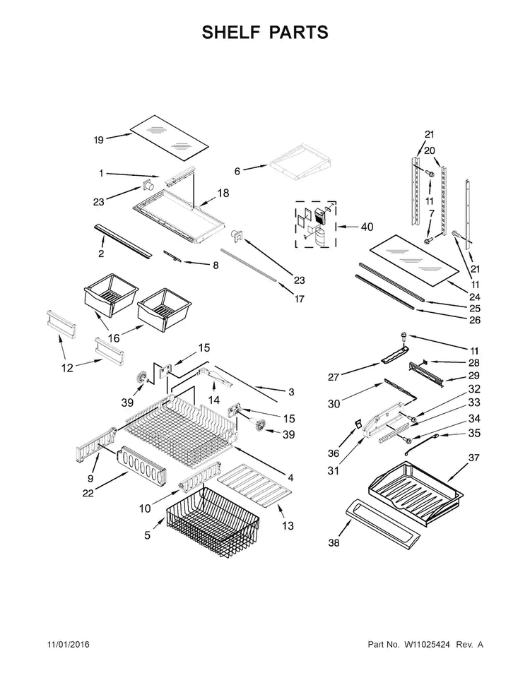 Shelf Parts Diagram and Parts List for MFF2558FEZ01  Maytag Refrigerator