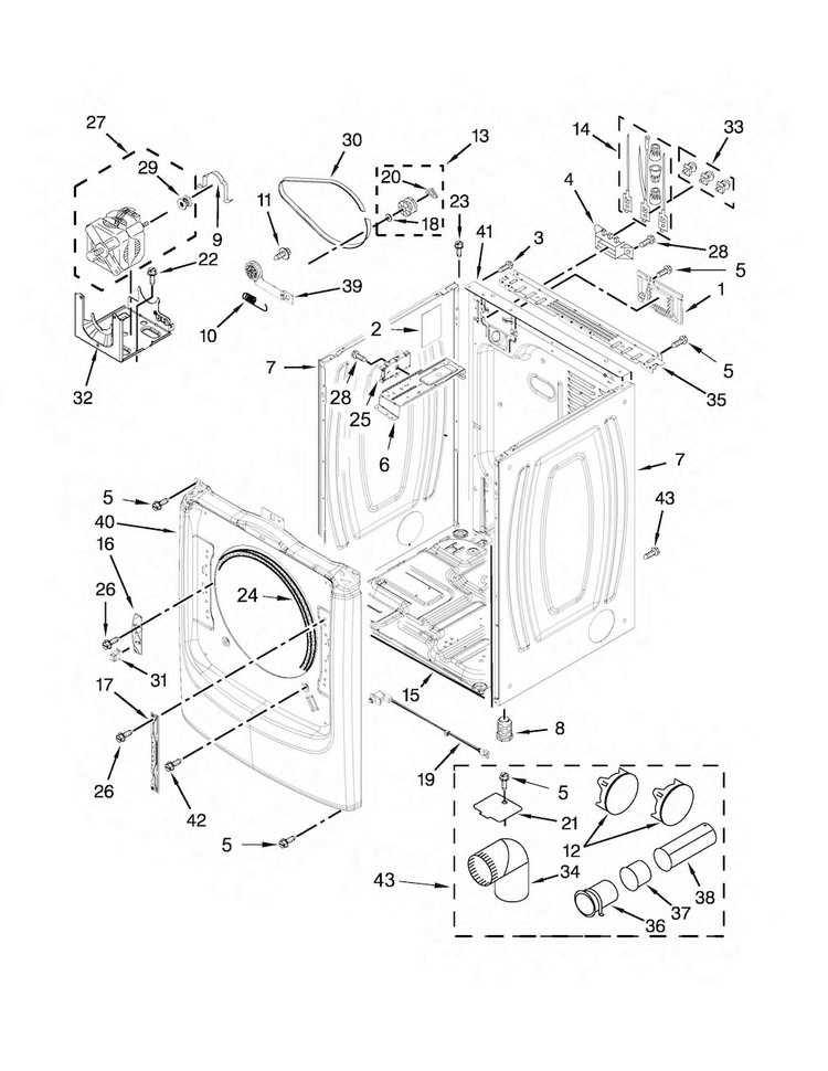 Cabinet Parts Diagram and Parts List for MED3500FW0  Maytag Dryer