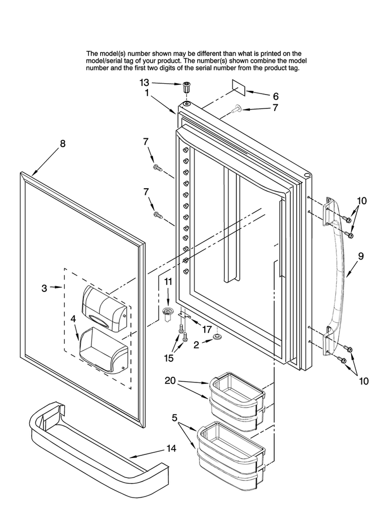 Refrigerator Door Parts Diagram and Parts List for ABB1922FED10  Amana Refrigerator