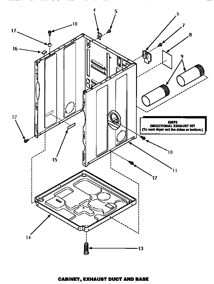 Cabinet, Exhaust Duct & Base Diagram and Parts List for CE4307W P1163513WW Amana Dryer