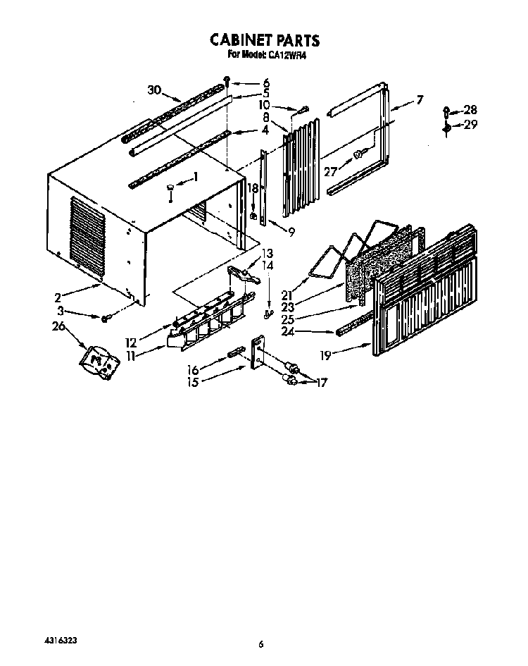 Cabinet Diagram and Parts List for CA12W04  Crosley Air Conditioner