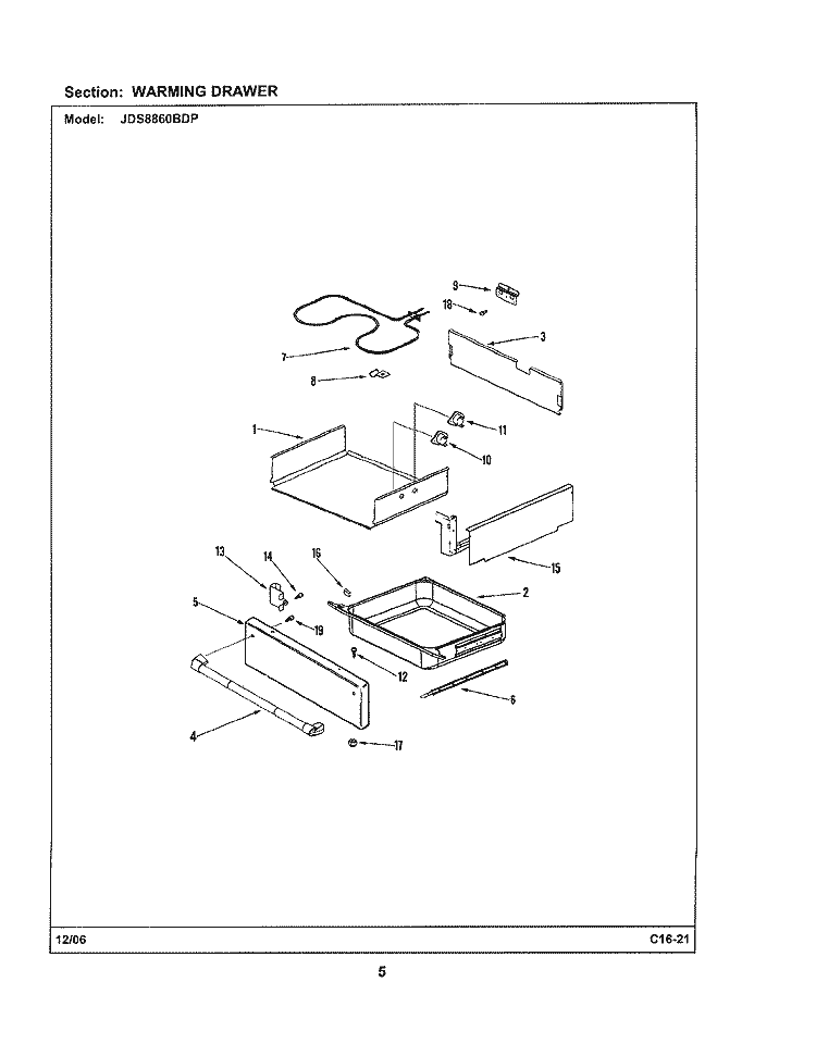 WARMING DRAWER Diagram and Parts List for JDS8860BDP  Jenn-Air Range