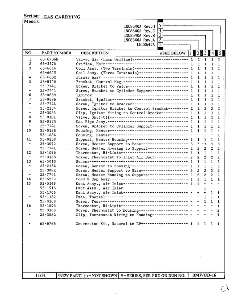 Gas Carrying Page 2 Diagram and Parts List for 8540A REV E Norge Dryer