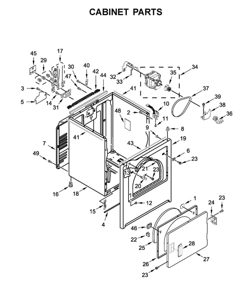 Cabinet Parts Diagram and Parts List for MED6200KW0  Maytag Dryer