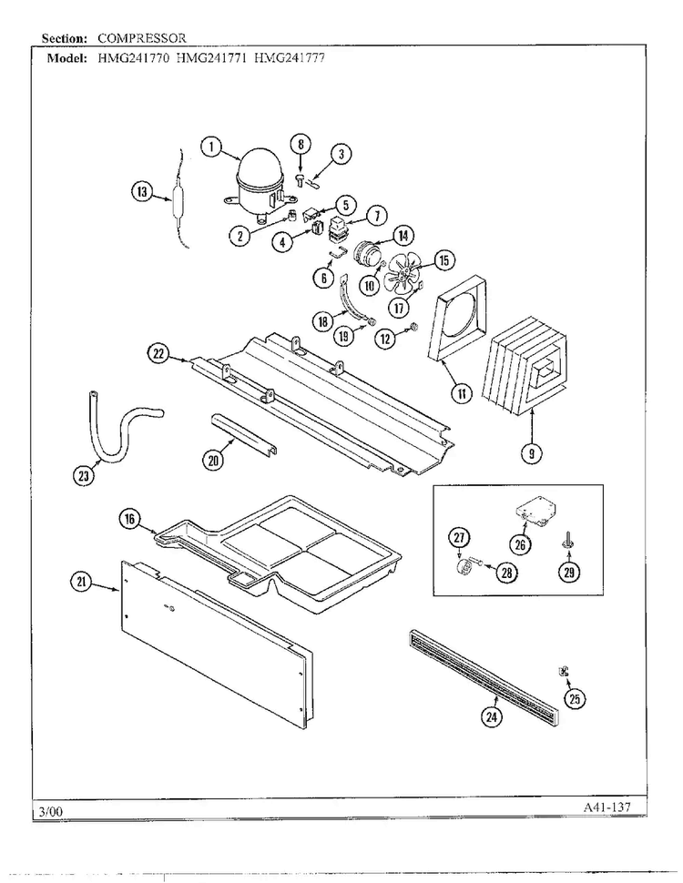 Compressor Diagram and Parts List for HMG241777  Admiral Refrigerator