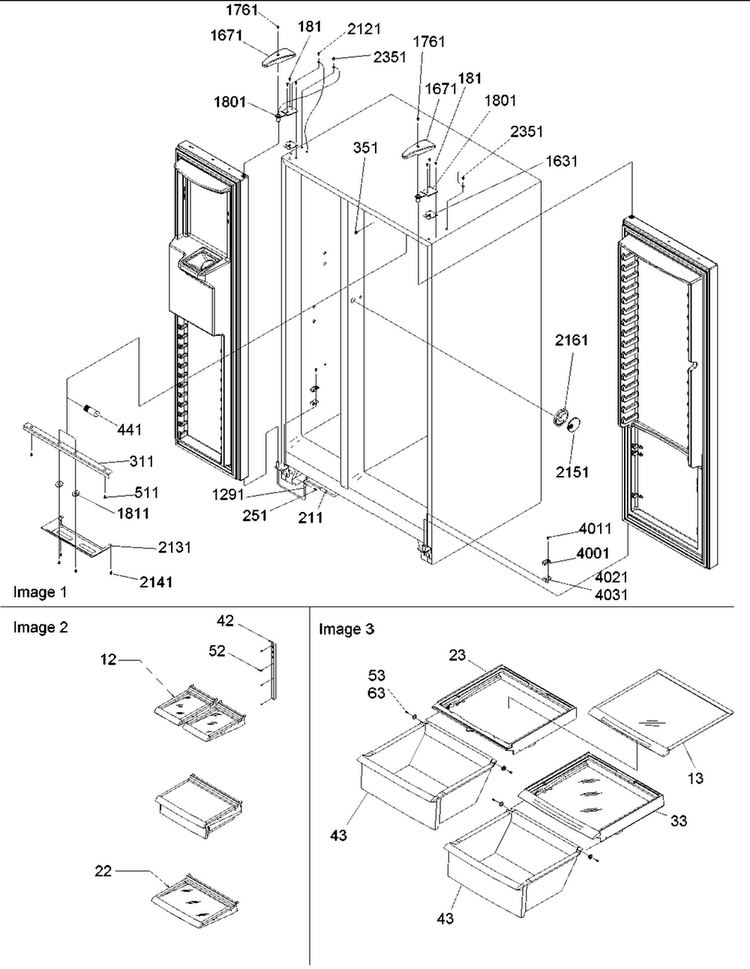 Lights, Hinges & Shelving Diagram and Parts List for SRD528VE-P1320402WE  Amana Refrigerator