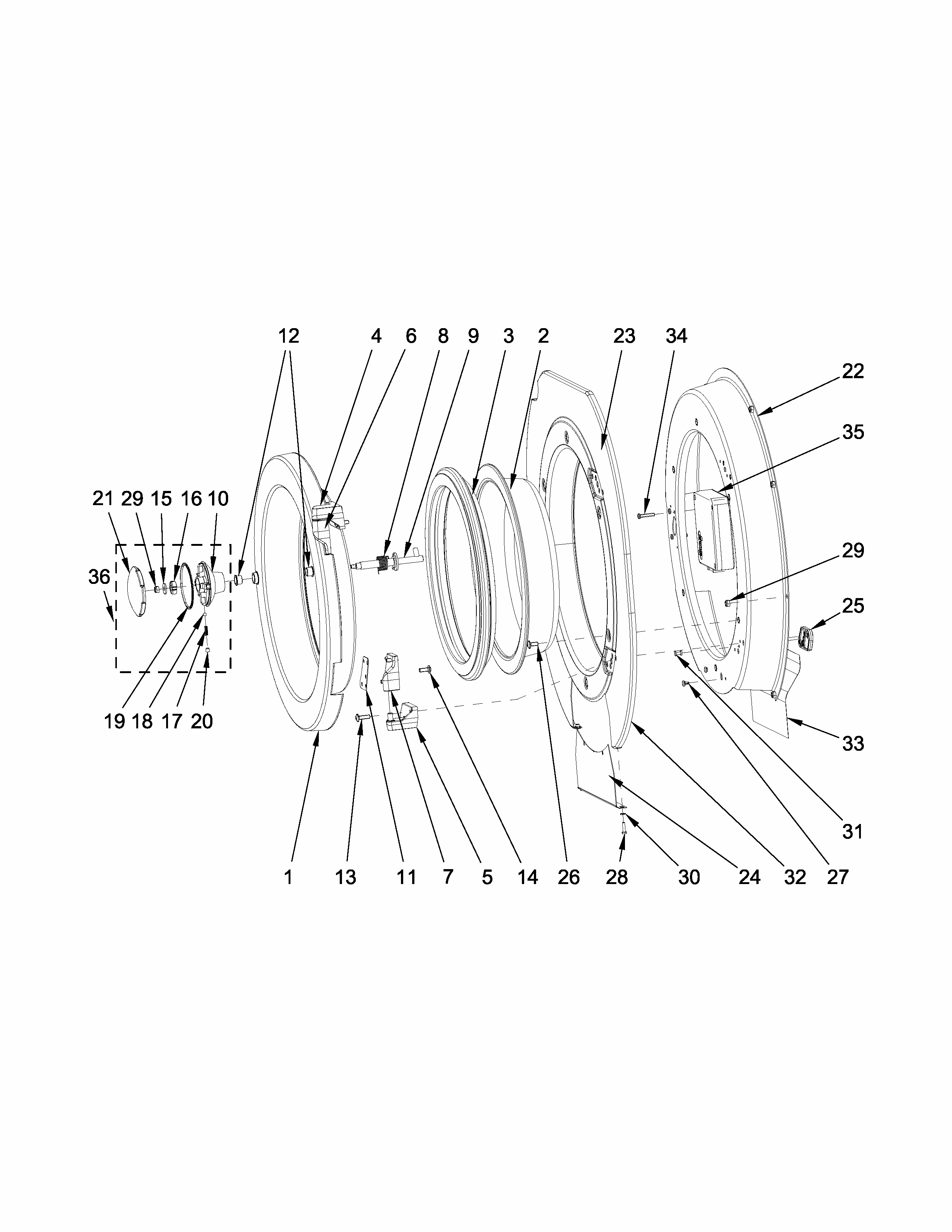 Door Parts Diagram and Parts List for MXR25PDATS  Maytag Washer