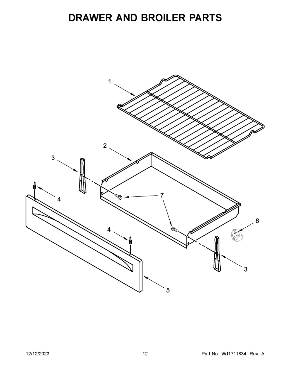 Drawer And Broiler Parts Diagram and Parts List for AGR6603SFB8  Amana Range