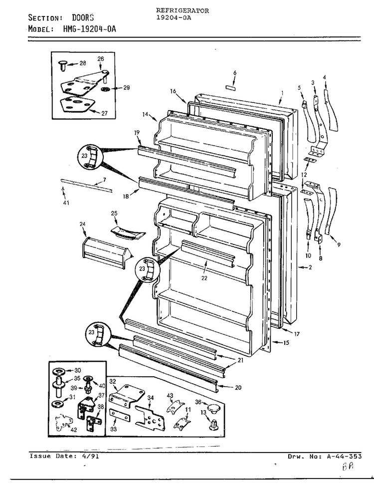 Doors Diagram and Parts List for 19204-0A  Admiral Refrigerator