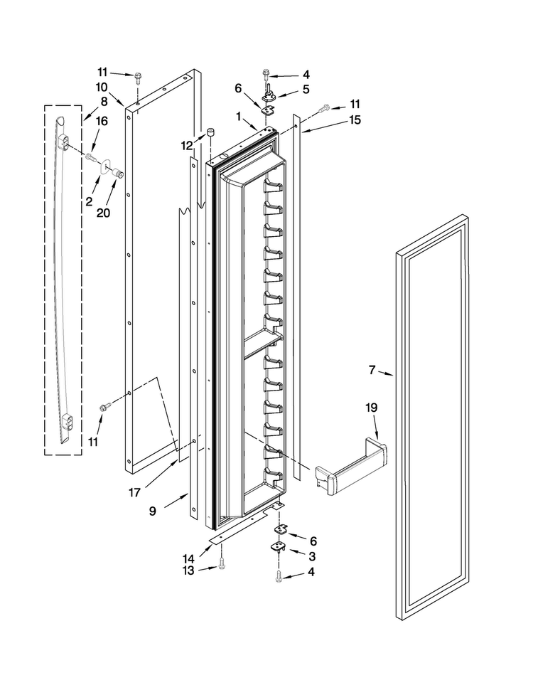Freezer Door Parts Diagram and Parts List for JS42SEDUDW00  Jenn-Air Refrigerator