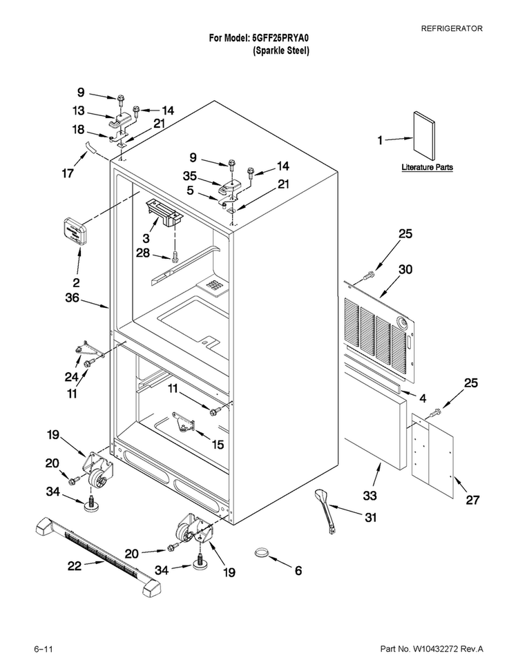 Cabinet Parts Diagram and Parts List for 5GFF25PRYA0  Maytag Refrigerator