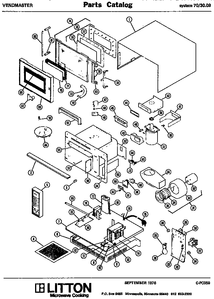 Section 1 Diagram and Parts List for 70 3009 Amana Microwave