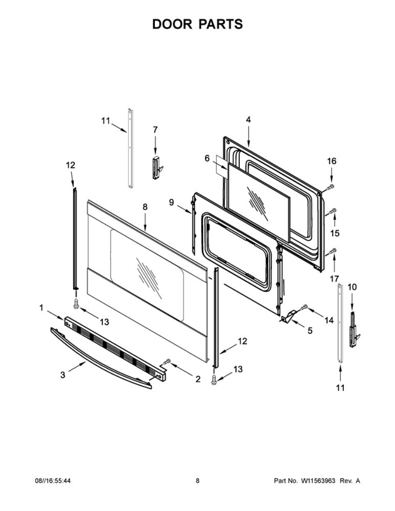 Door Parts Diagram and Parts List for ACR4303MFS5  Amana Range