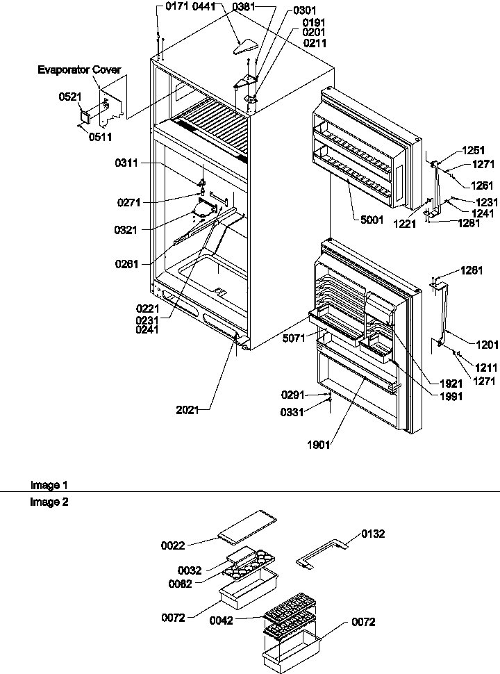 Door, Hinges And Accessories Diagram and Parts List for THI21TL-P1302602WL  Amana Refrigerator