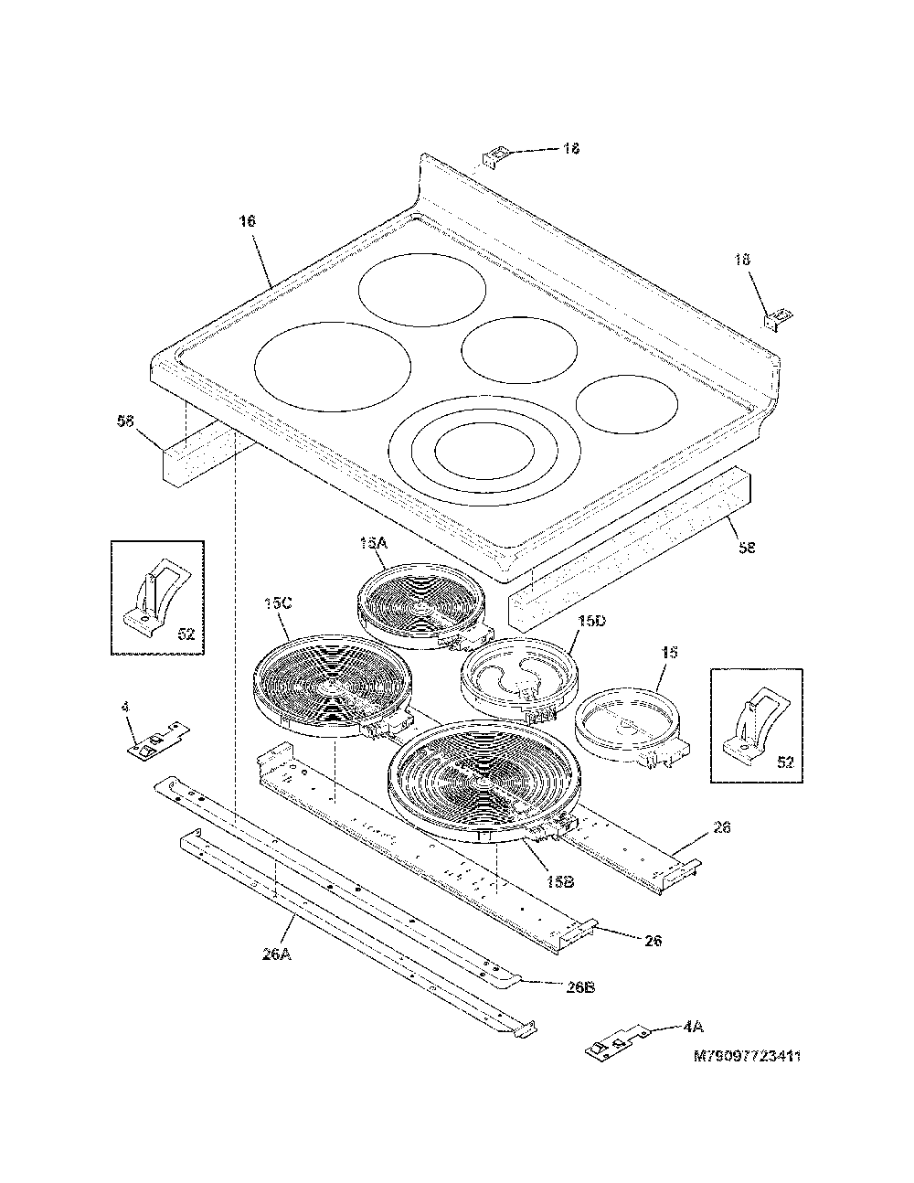 Maintop Diagram and Parts List for 79097723411  Kenmore Range