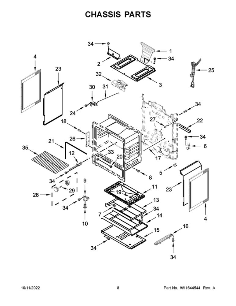 Chassis Parts Diagram and Parts List for MGR6600FZ6  Maytag Range