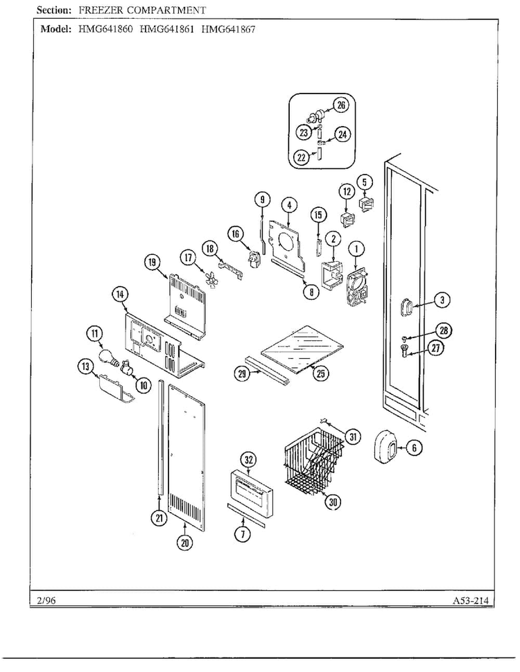 Freezer Compartment Diagram and Parts List for 641861  Admiral Refrigerator
